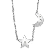 White Ice Sterling Silver Rhodium-Rhodium-Plated 18 Inch Diamond Star and Moon Necklace